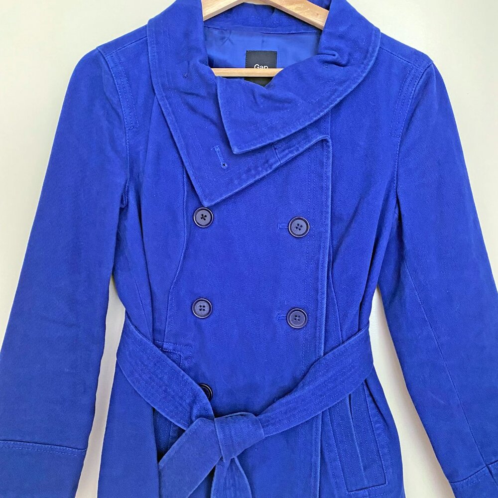 GAP Double-breasted Funnel Neck Belted Coat, Royal Blue, XS